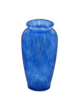 Blue Crackle Art Glass Vase Hand Blown Tizsa Millennium Year 2000 Collectible